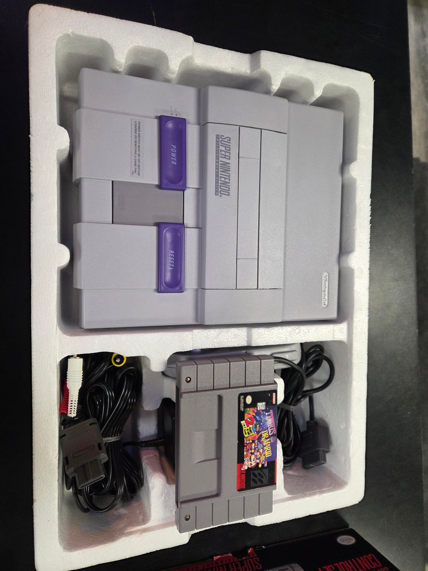 Super NES Control Set (One Chip) (Tetris & Dr. Mario Box Variant) - (CiB) (Super Nintendo Consoles)